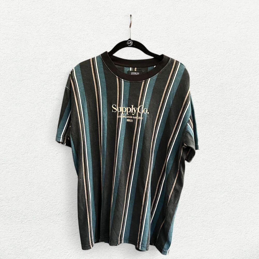 Cotton On Supply Co. Vertical Striped T-Shirt in Green & Black